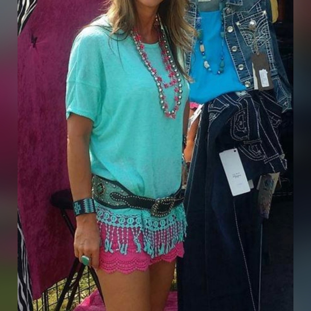 Turquoise Shirt with Detailed Fringe